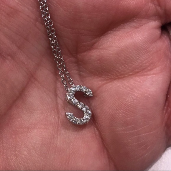 Rhodium/Sterling Silver Cubic Zirconia Initial Letter Necklaces-Boutique - Picture 6 of 8